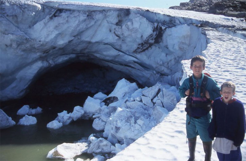 Young explorers: Tessum and Nansen hiking a glacier on Baffin Island